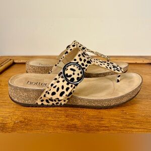 Hotter Comfort Concept Leopard Print Calf Hair Women’s T-Strap Cork Sandals US 8